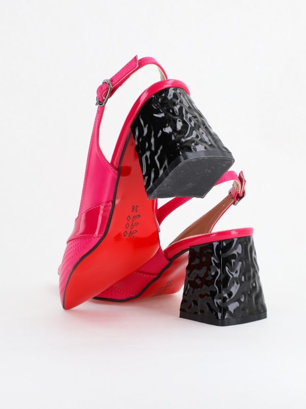 Pantofi Dama decupați cu Toc Piele Ecologica cu perforații fuchsia mat BS771AY2404239 122
