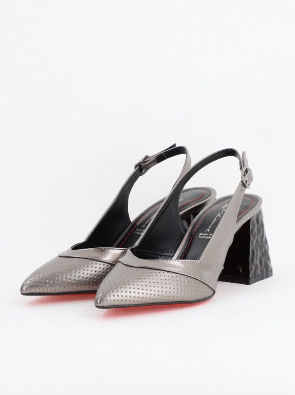 Pantofi Dama decupați cu Toc Piele Ecologica cu perforații platina BS771AY2404241 120