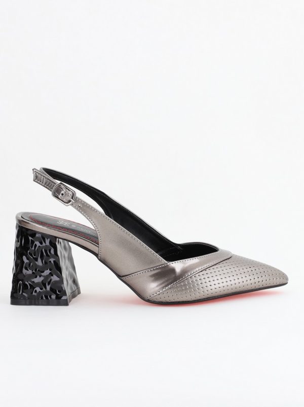 Pantofi Dama decupați cu Toc Piele Ecologica cu perforații platina BS771AY2404241 122