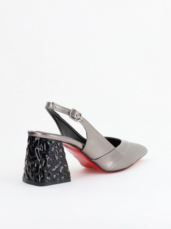 Pantofi Dama decupați cu Toc Piele Ecologica cu perforații platina BS771AY2404241 125