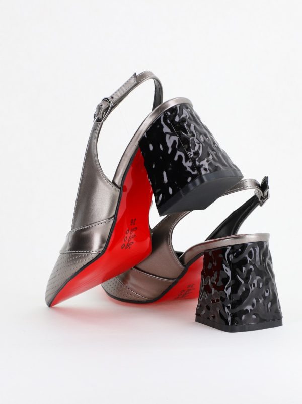 Pantofi Dama decupați cu Toc Piele Ecologica cu perforații platina BS771AY2404241 126