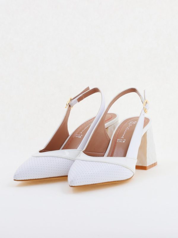 Pantofi Dama decupați cu Toc Piele Ecologica cu perforații alb BS771AY2404170 120