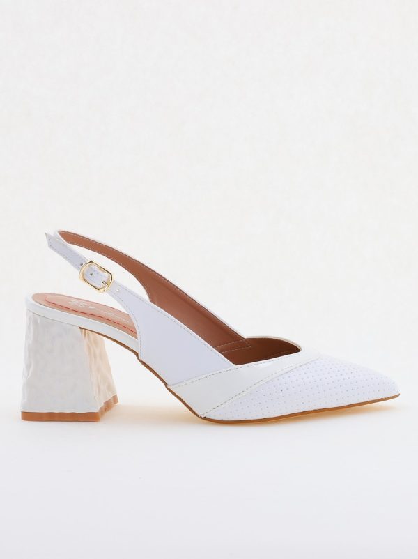 Pantofi Dama decupați cu Toc Piele Ecologica cu perforații alb BS771AY2404170 124