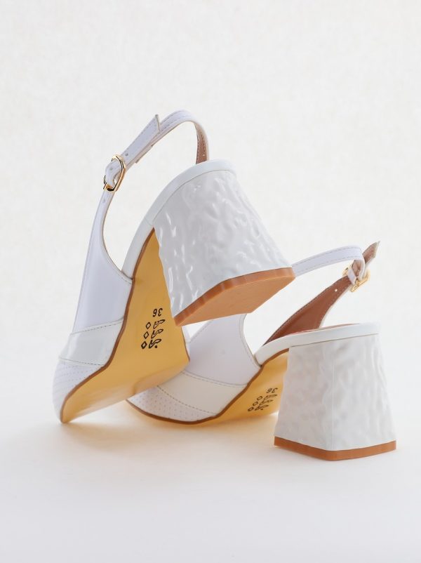 Pantofi Dama decupați cu Toc Piele Ecologica cu perforații alb BS771AY2404170 122