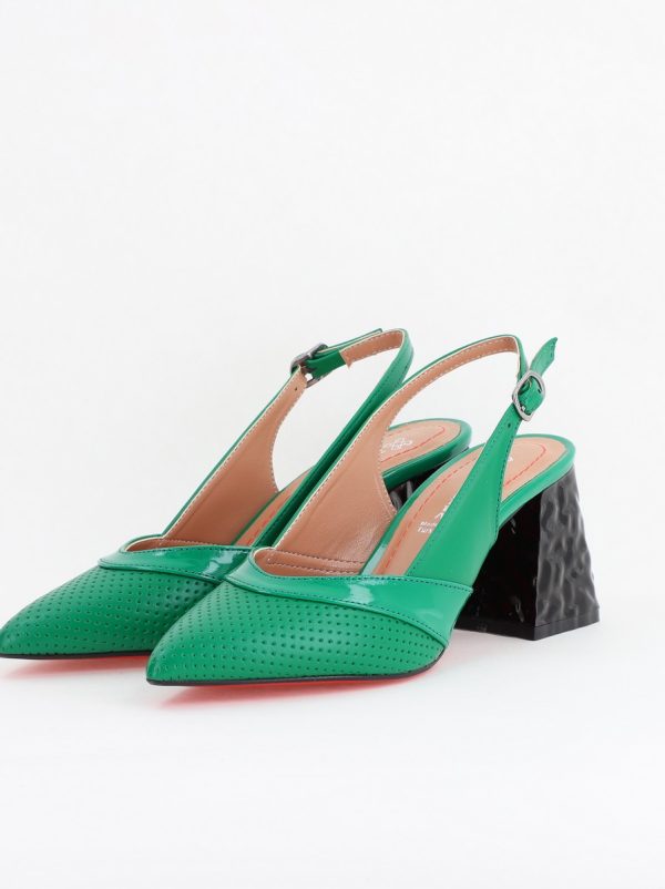 Pantofi Dama decupați cu Toc Piele Ecologica cu perforații verde BS771AY2404242 120