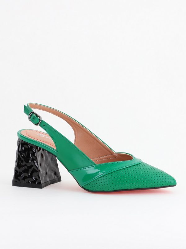 Incaltaminte Dama - Pantofi Dama decupați cu Toc Piele Ecologica cu perforații verde BS771AY2404242
