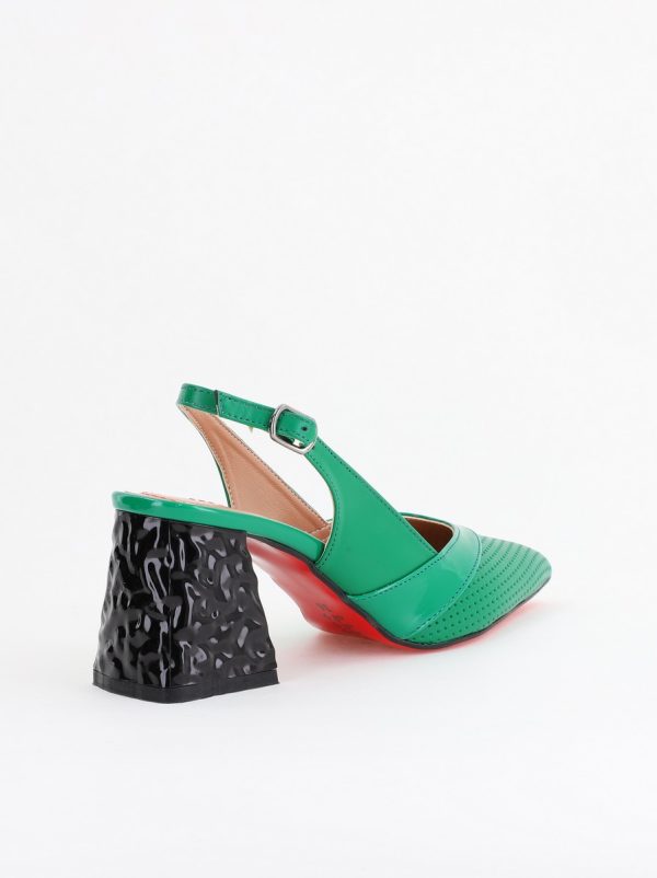 Pantofi Dama decupați cu Toc Piele Ecologica cu perforații verde BS771AY2404242 125