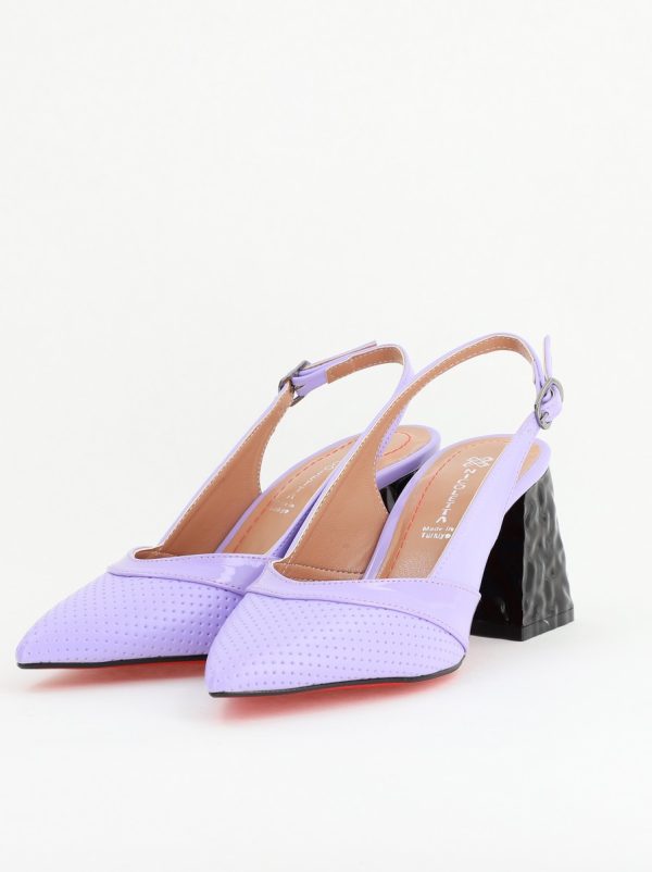 Pantofi Dama decupați cu Toc Piele Ecologica cu perforații violet mat BS771AY2404240 120