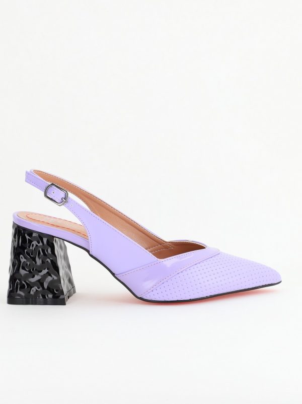 Pantofi Dama decupați cu Toc Piele Ecologica cu perforații violet mat BS771AY2404240 124