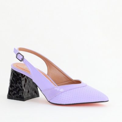 Pantofi Dama decupați cu Toc Piele Ecologica cu perforații violet mat BS771AY2404240