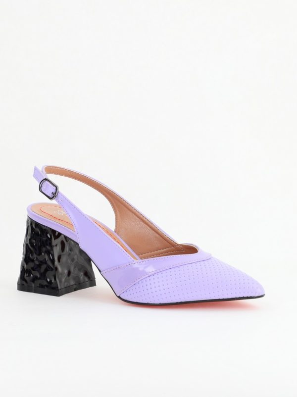 Incaltaminte Dama - Pantofi Dama decupați cu Toc Piele Ecologica cu perforații violet mat BS771AY2404240