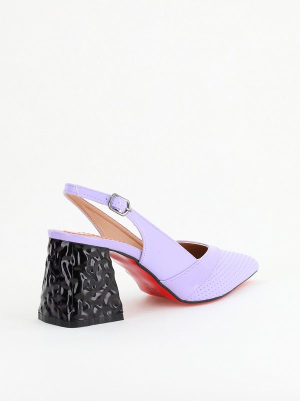 Pantofi Dama decupați cu Toc Piele Ecologica cu perforații violet mat BS771AY2404240 126