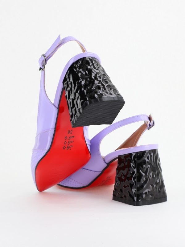 Pantofi Dama decupați cu Toc Piele Ecologica cu perforații violet mat BS771AY2404240 122