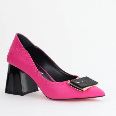 Pantofi Femei cu Toc Gros Piele Ecologică Varf Ascutit design cu pietricele Fuchsia- BS2003D2405412