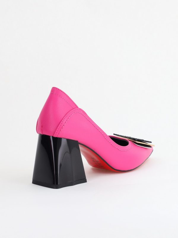 Pantofi Femei cu Toc Gros Piele Ecologică Varf Ascutit design cu pietricele Fuchsia- BS2003D2405412 127