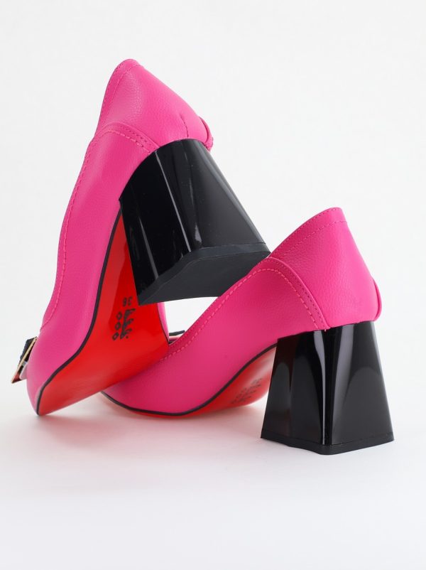 Pantofi Femei cu Toc Gros Piele Ecologică Varf Ascutit design cu pietricele Fuchsia- BS2003D2405412 122