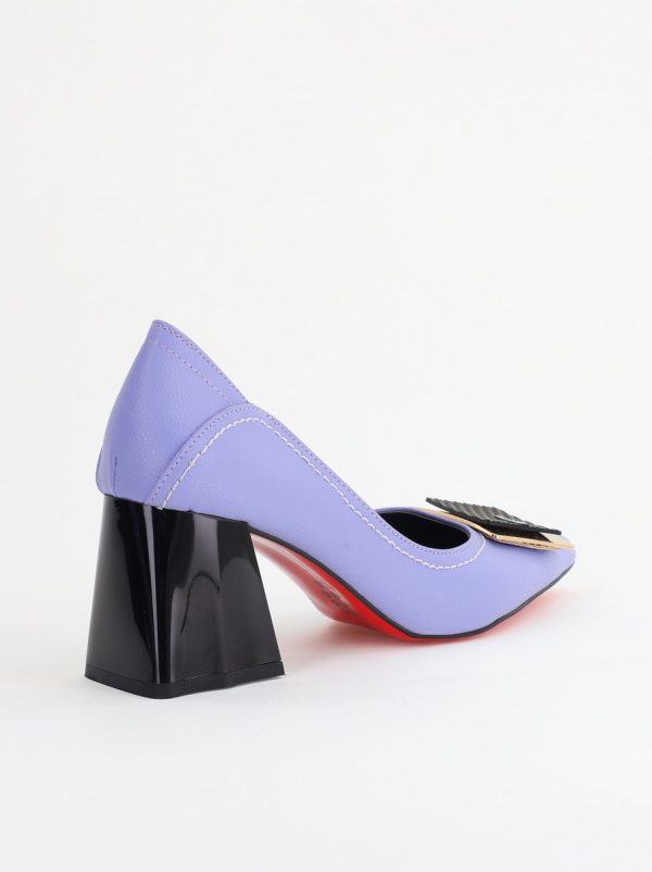 Pantofi Femei cu Toc Gros Piele Ecologică Varf Ascutit design cu pietricele Mov - BS2003D2405414 127
