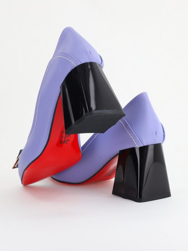 Pantofi Femei cu Toc Gros Piele Ecologică Varf Ascutit design cu pietricele Mov - BS2003D2405414 122