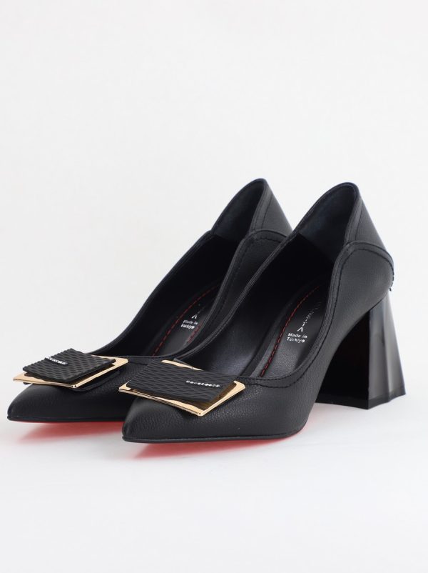 Pantofi Femei cu Toc Gros Piele Ecologică Varf Ascutit design cu pietricele Negru - BS2003D2405417 120
