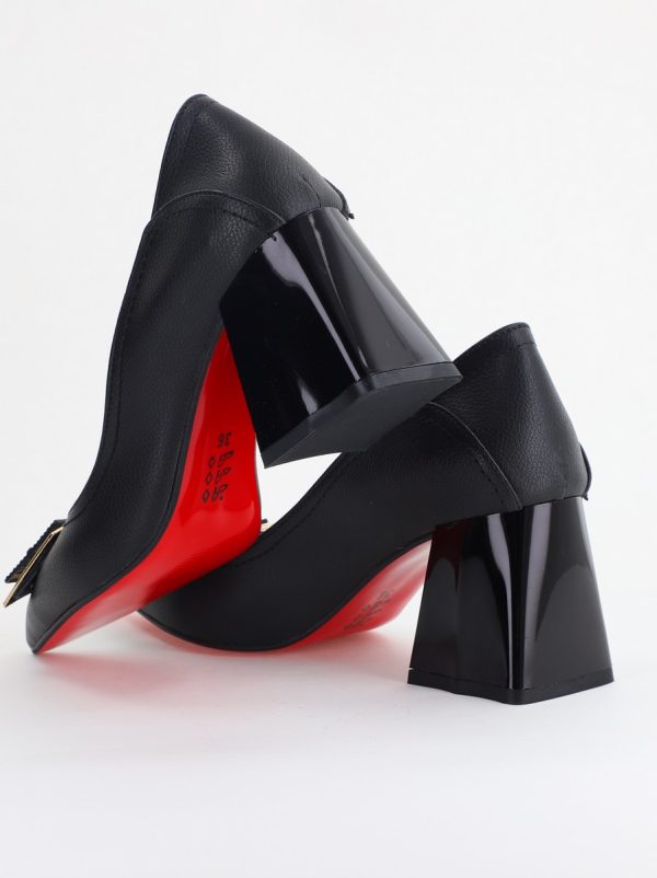 Pantofi Femei cu Toc Gros Piele Ecologică Varf Ascutit design cu pietricele Negru - BS2003D2405417 126