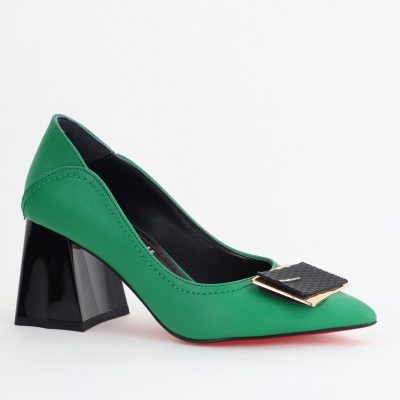 Pantofi Femei cu Toc Gros Piele Ecologică Varf Ascutit design cu pietricele Verde - BS2003D2405416