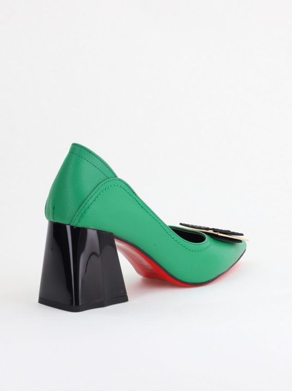 Pantofi Femei cu Toc Gros Piele Ecologică Varf Ascutit design cu pietricele Verde - BS2003D2405416 127