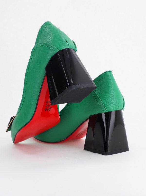 Pantofi Femei cu Toc Gros Piele Ecologică Varf Ascutit design cu pietricele Verde - BS2003D2405416 122