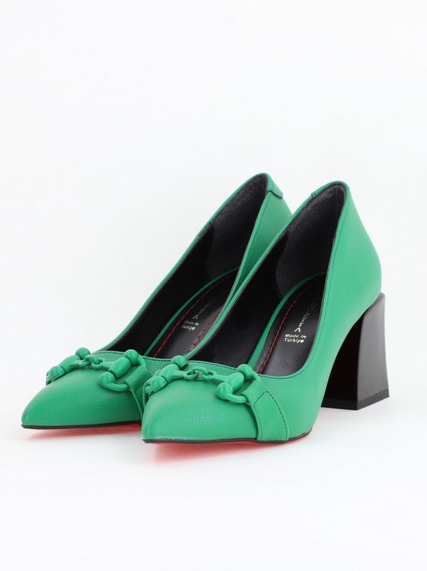 Pantofi Verde cu Toc Gros Piele Ecologică Varf Ascutit - BS732TAY2404216 119