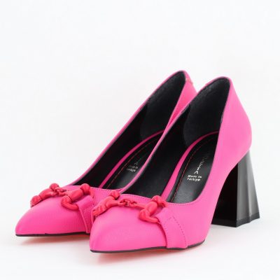 Pantofi Fuchsia cu Toc Gros Piele Ecologică Varf Ascutit - BS732NAY2404215