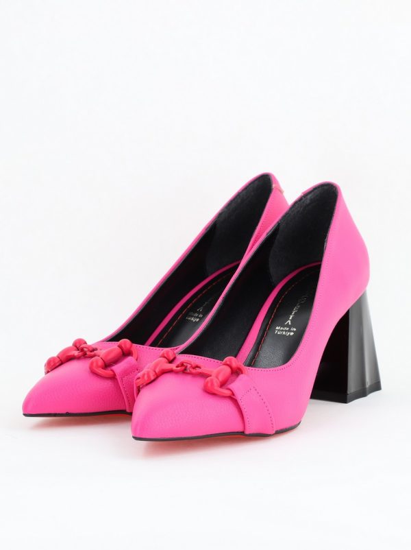 Pantofi Fuchsia cu Toc Gros Piele Ecologică Varf Ascutit - BS732NAY2404215 119
