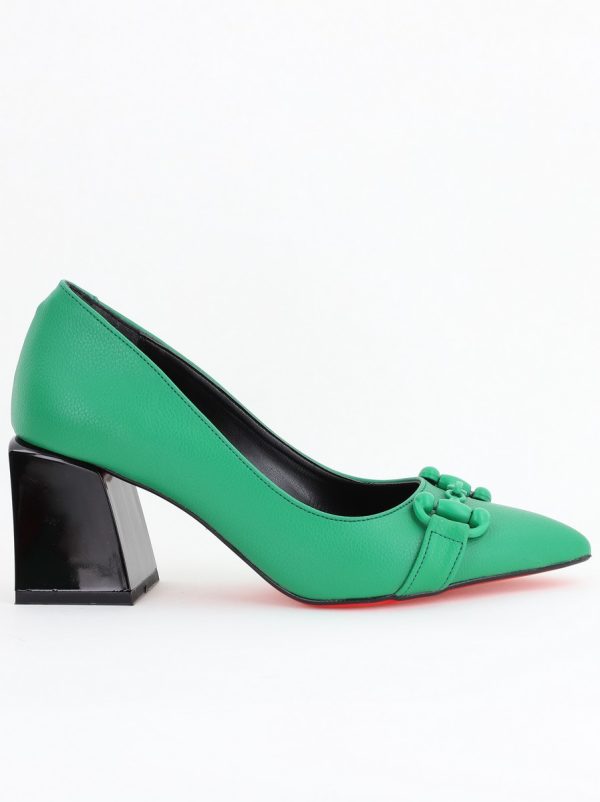 Pantofi Verde cu Toc Gros Piele Ecologică Varf Ascutit - BS732TAY2404216 121