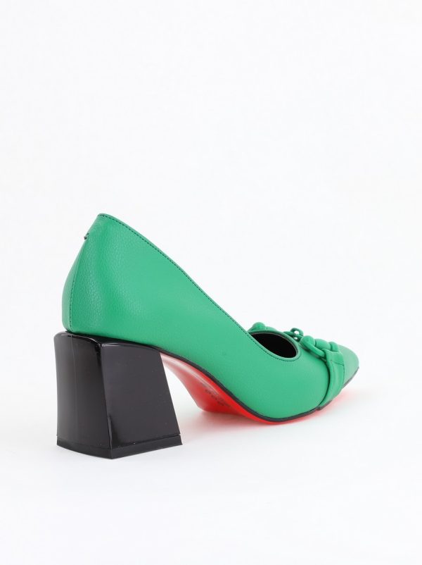 Pantofi Verde cu Toc Gros Piele Ecologică Varf Ascutit - BS732TAY2404216 123