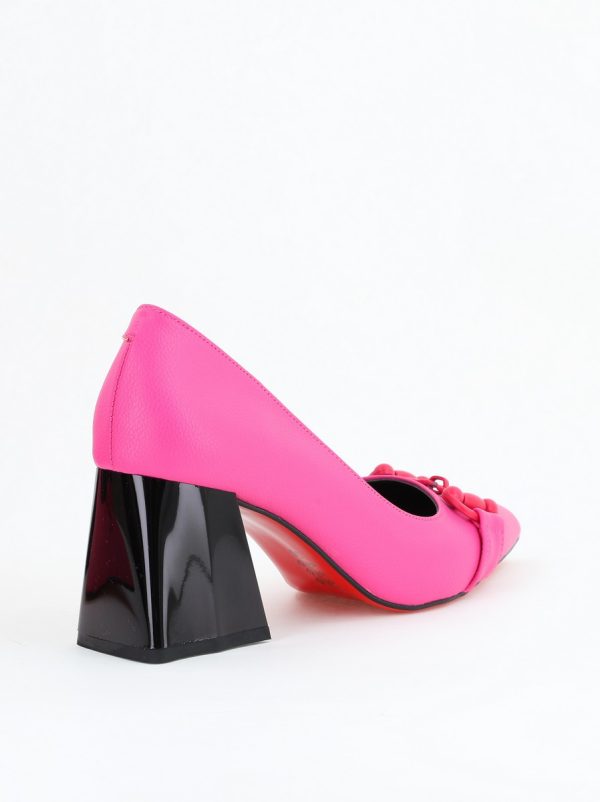Pantofi Fuchsia cu Toc Gros Piele Ecologică Varf Ascutit - BS732NAY2404215 122