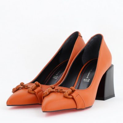 Pantofi Maro cu Toc Gros Piele Ecologică Varf Ascutit - BS732TAY2405265