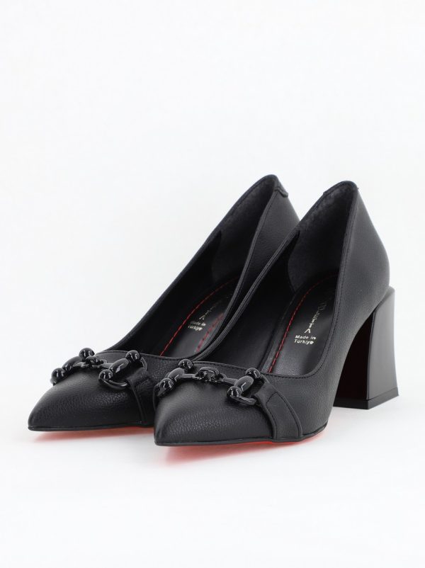 Pantofi Negri cu Toc Gros Piele Ecologică Varf Ascutit - BS732TAY2404171 119