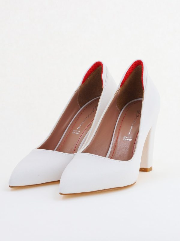 Pantofi pentru Femei cu Toc Gros Piele Ecologică Varf Ascutit culoare Alb - BS980AY2405424 120