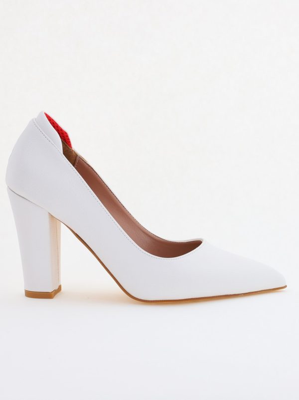 Pantofi pentru Femei cu Toc Gros Piele Ecologică Varf Ascutit culoare Alb - BS980AY2405424 124