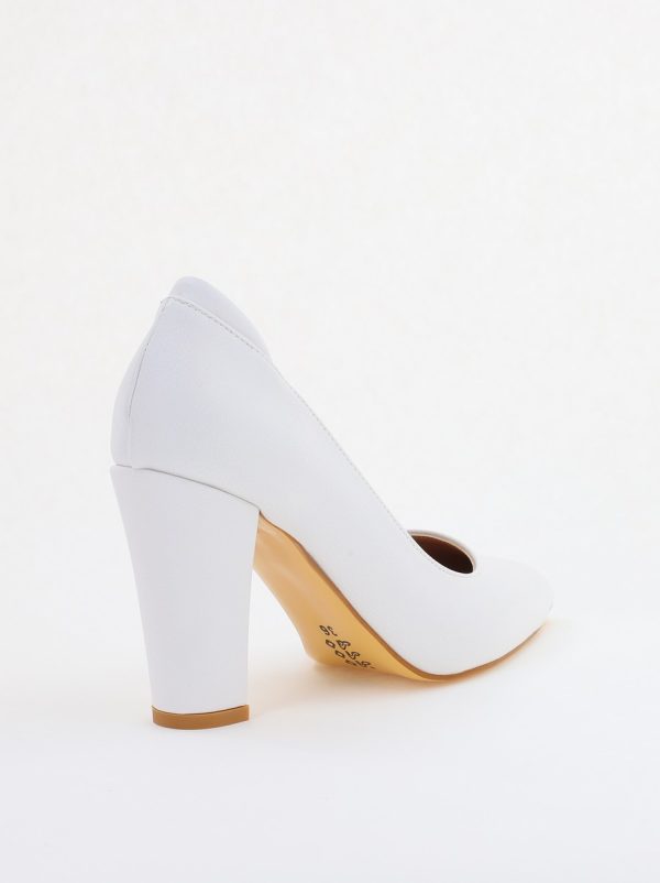 Pantofi pentru Femei cu Toc Gros Piele Ecologică Varf Ascutit culoare Alb - BS980AY2405424 127