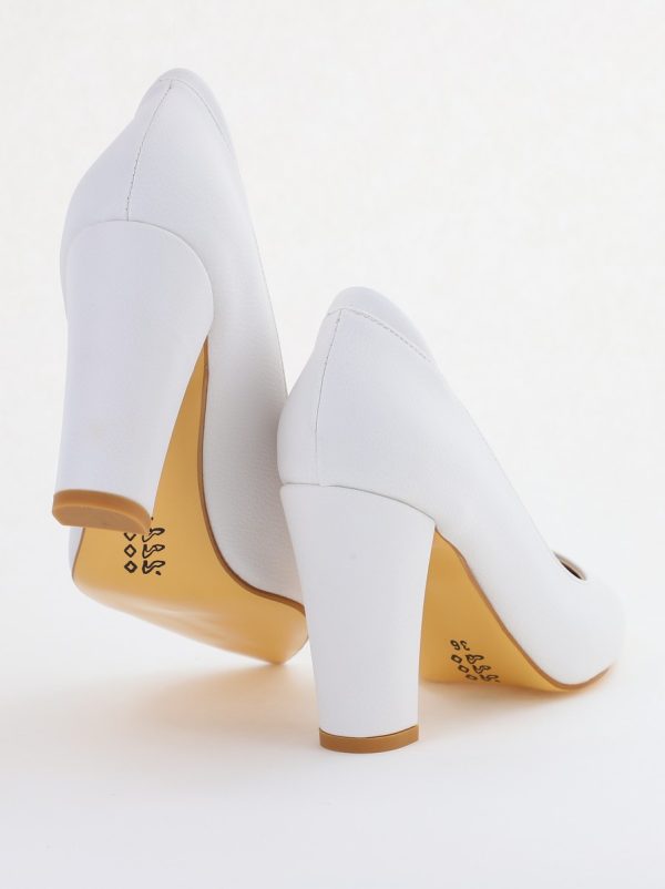 Pantofi pentru Femei cu Toc Gros Piele Ecologică Varf Ascutit culoare Alb - BS980AY2405424 122
