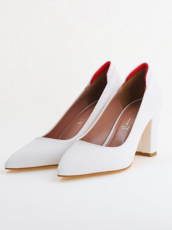 Pantofi pentru Femei cu Toc Gros Piele Ecologică Varf Ascutit culoare Alb - BS980KAY2405511 119