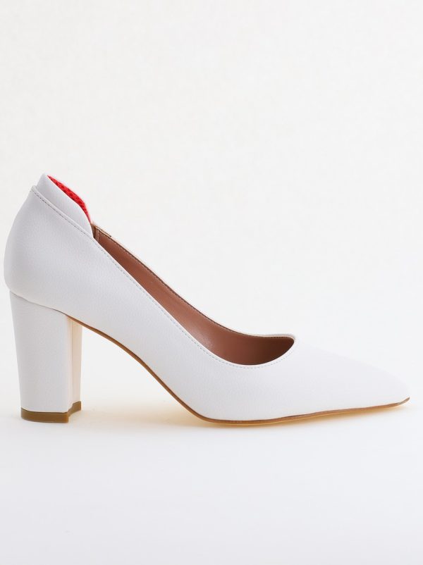 Pantofi pentru Femei cu Toc Gros Piele Ecologică Varf Ascutit culoare Alb - BS980KAY2405511 121