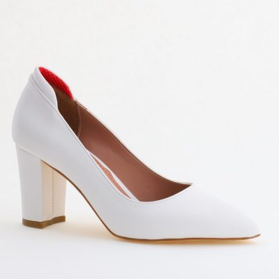 Pantofi pentru Femei cu Toc Gros Piele Ecologică Varf Ascutit culoare Alb - BS980KAY2405511