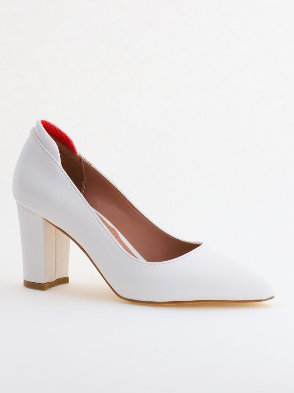 Incaltaminte Dama - Pantofi pentru Femei cu Toc Gros Piele Ecologică Varf Ascutit culoare Alb - BS980KAY2405511
