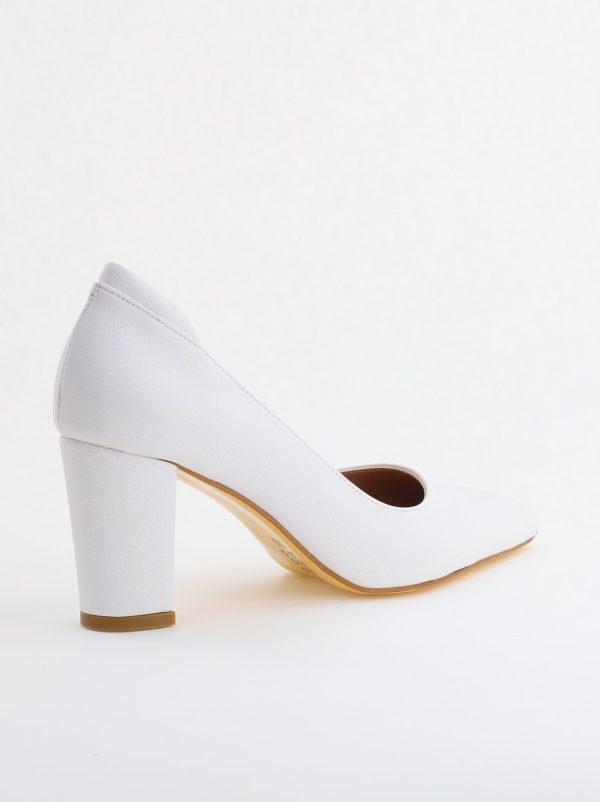 Pantofi pentru Femei cu Toc Gros Piele Ecologică Varf Ascutit culoare Alb - BS980KAY2405511 123
