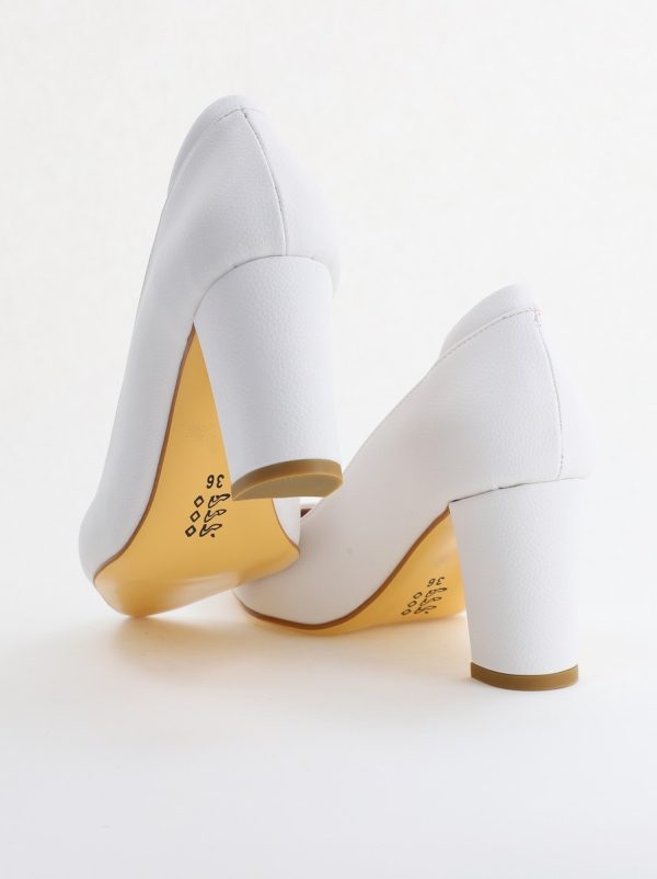 Pantofi pentru Femei cu Toc Gros Piele Ecologică Varf Ascutit culoare Alb - BS980KAY2405511 120