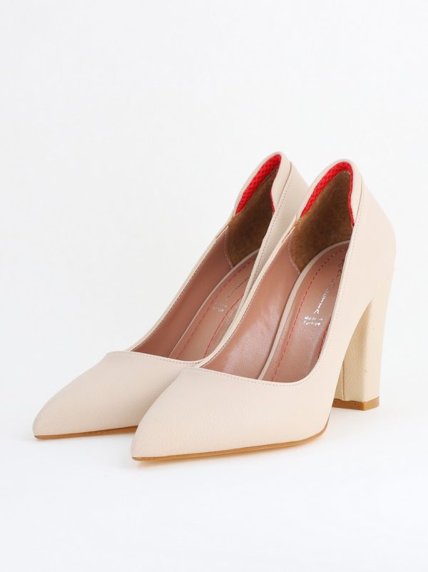 Pantofi pentru Femei cu Toc Gros Piele Ecologică Varf Ascutit culoare Bej - BS980AY2405423 120