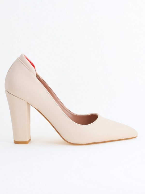 Pantofi pentru Femei cu Toc Gros Piele Ecologică Varf Ascutit culoare Bej - BS980AY2405423 124