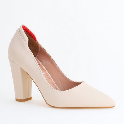Pantofi pentru Femei cu Toc Gros Piele Ecologică Varf Ascutit culoare Bej - BS980AY2405423