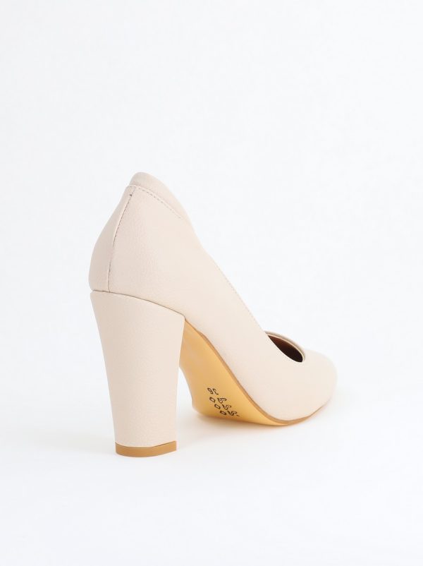 Pantofi pentru Femei cu Toc Gros Piele Ecologică Varf Ascutit culoare Bej - BS980AY2405423 127