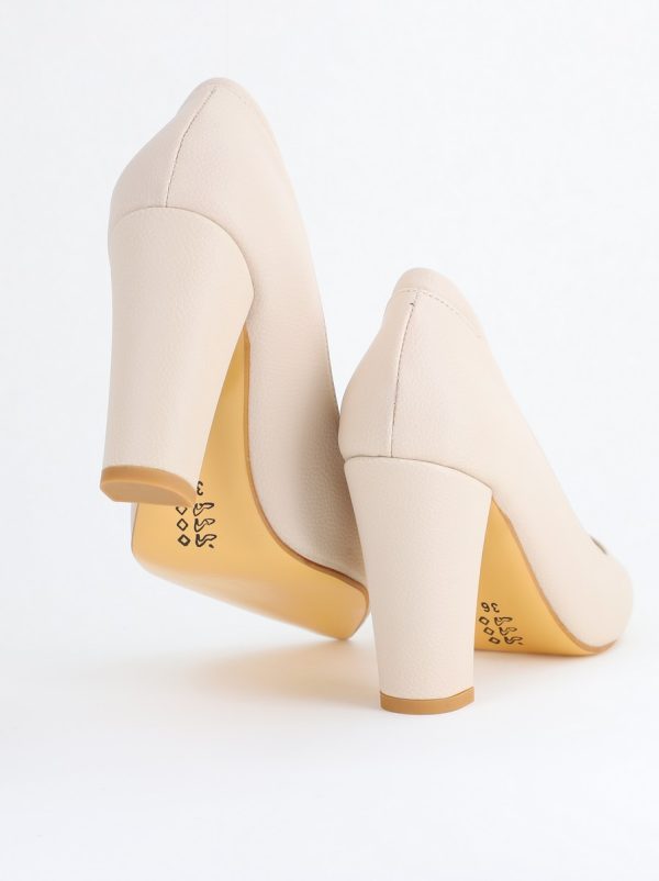 Pantofi pentru Femei cu Toc Gros Piele Ecologică Varf Ascutit culoare Bej - BS980AY2405423 122